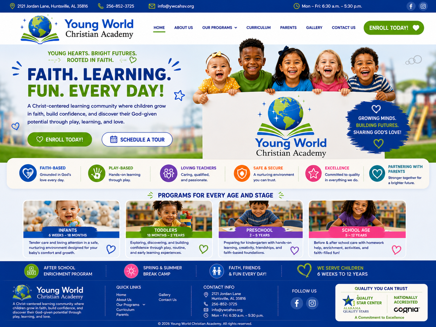 Young World Christian Academy website design preview